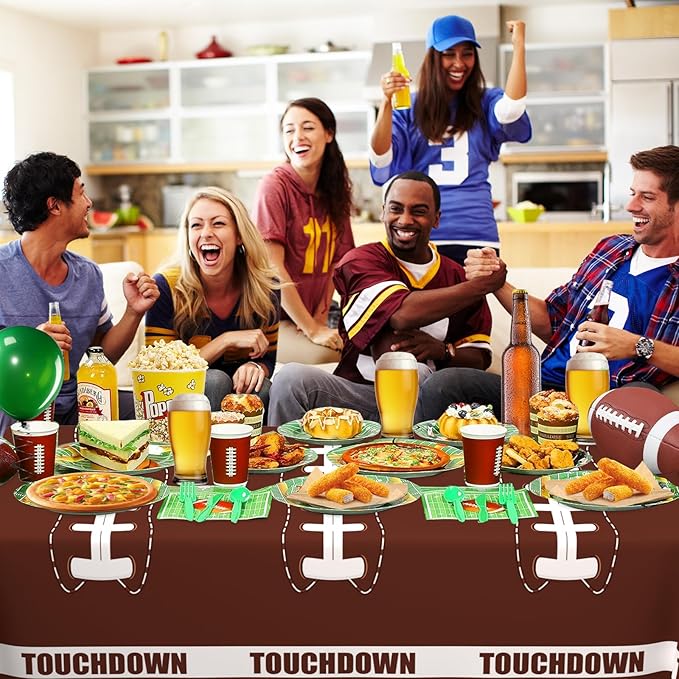 WNINK 4 Pack Football Decorations - Disposable Tablecloth Plastic Table Cover for Football Themed Games Birthday Party - 54 X 108 Inch