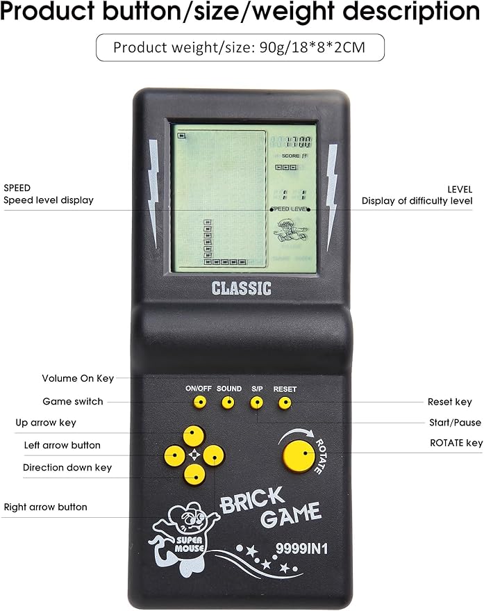 3.5-inch Large Screen Retro Brick Game Console for The 80s/90s Build in Block Game Racing/Tank Built-in 23 Classic Games Nostalgic Puzzle Children's Console (Black)