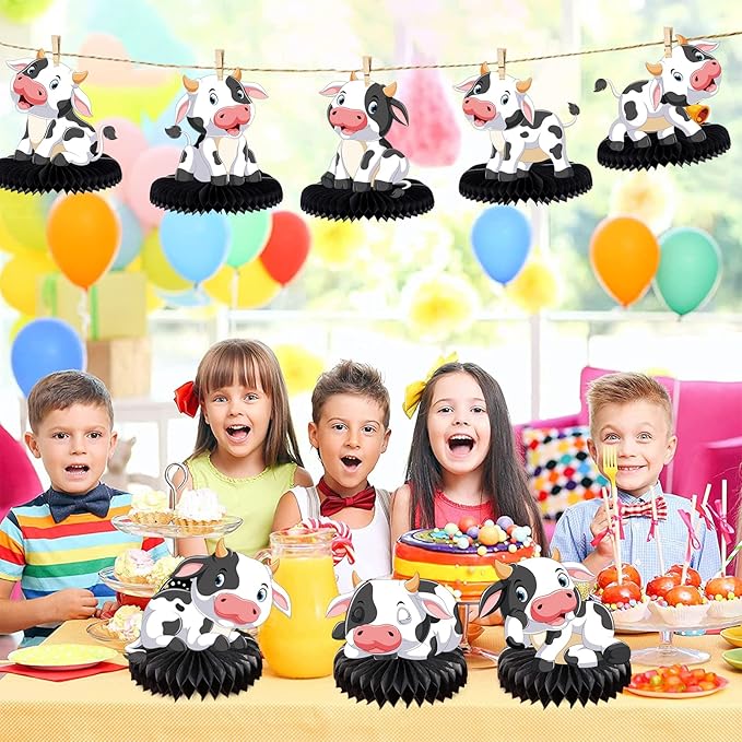 9 Pcs Cow Honeycomb Centerpieces Farm Animals Cow Table Topper Honeycomb 3D Table Decoration Barnyard Paper Fan Cow Cutouts for Children's Party Western Cowboy Baby Shower Wedding Party Supplies