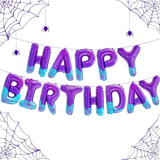 Spider Girl Birthday Decorations Happy Birthday Banner Balloons Letters Signs Superhero Party Supplies (Purple)