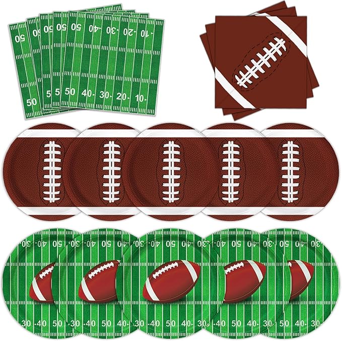 Football Party Supplies Kit, Serves 50 Football Party Decorations Includes Dinner Plates, Dessert Plates, Napkins Perfect for Football Birthday Game Day Tailgate Decorations