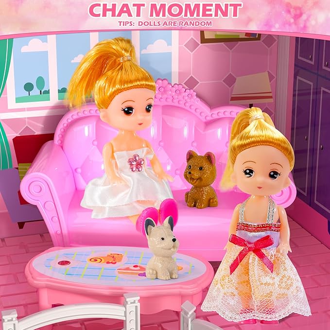 Doloowee Dolls House for Girls Toys, 4 Stories 10 Rooms Dollshouse with 2 Princesses Slide Accessories, Playset for Toddler Playhouse Gift for for 3 4 5 6 7 8+ Year Old Girls Toys