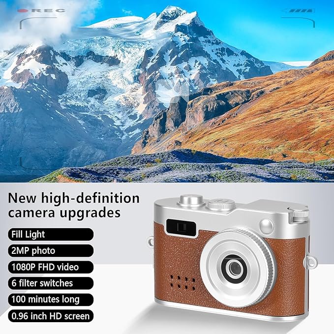 Mini Digital Camera with 32GB Card–Y2K-Style FHD 1080P Mini Retro Camera with Charging Base & Keychain Cameras Design. 1.4" LCD Screen,Vintage Cameras Ultra-Compact,Kids Camera Toys. (Brown)