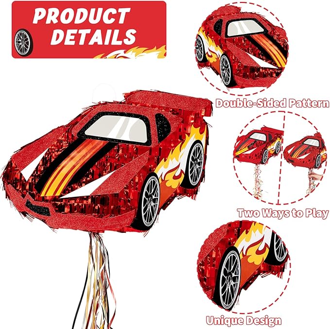 WERNNSAI Race Car Piñata - Race Car Birthday Decorations Truck Car Piñata Bundle with Blindfold and Bat Monster Truck Party Favors for Kids Boys Exciting Party Games Supplies