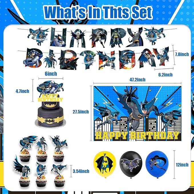 42pcs Batmans Birthday Party Supplies Pack Includes，Banner，Cake Topper，Blackdrop,Balloons for Bat party supplies (Batmans)