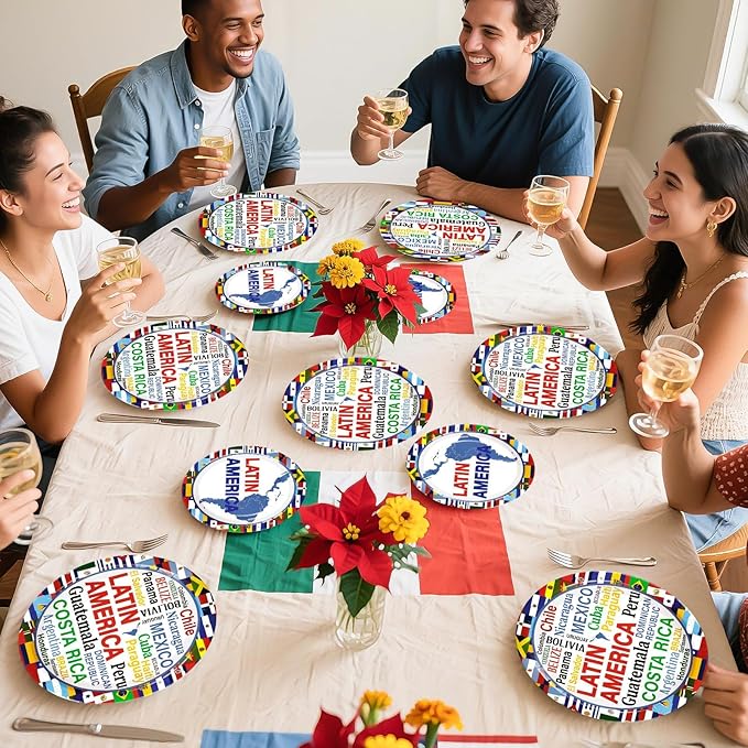 96Pcs Hispanic Heritage Month Decorations Latin America Countries String Flags Plates and Napkins Countries Flags Themed Tableware Favors for Latin Cultural Sports Events Party Supplies Serves 24