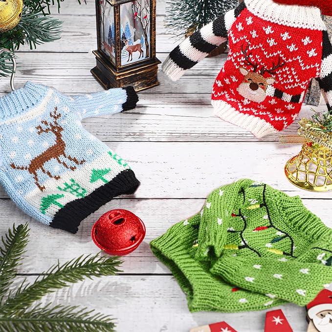 Aoriher 3 Pcs Christmas Doll Clothes Christmas Accessories Outfit Small Sweater Set Knitted Clothing Elk Xmas Santa Tree Snowflake Xmas Doll Accessories(Fresh Style)