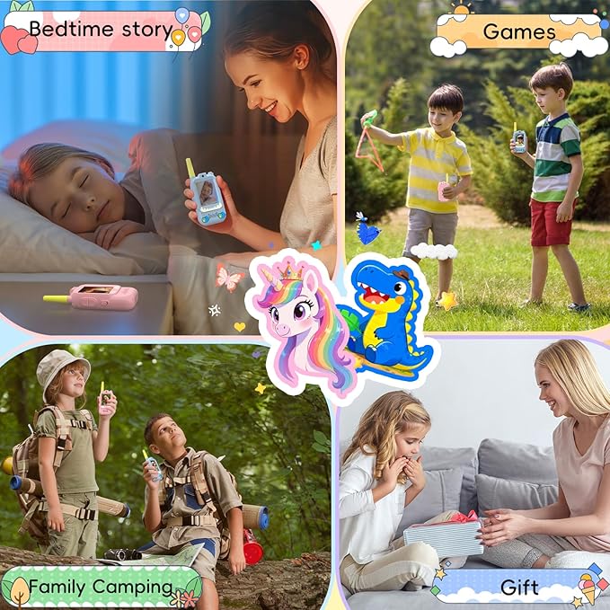Video Walkie Talkies for Kids,ELFEYE Handheld Rechargeable Video/Voice Call Children Walkies Talkies,Toddler Toy for Indoor Outdoor Games,Camping Hiking,Gift for Kids Ages 3-12 (Blue/Pink)