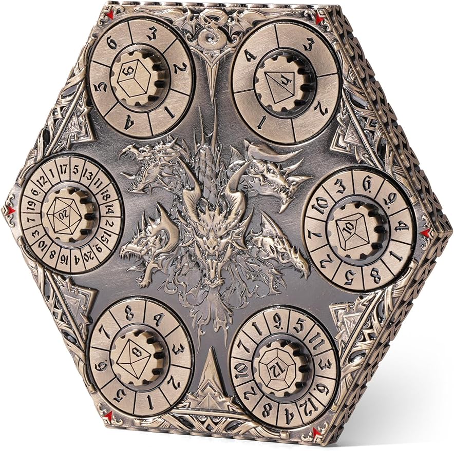 D&D Dice Set,7PCS Metal Dice for Dungeons and Dragons,Mini Dice Set with Pocket Watch Case,Role Playing Board Games Accessories (Dragon, Bronze-S)