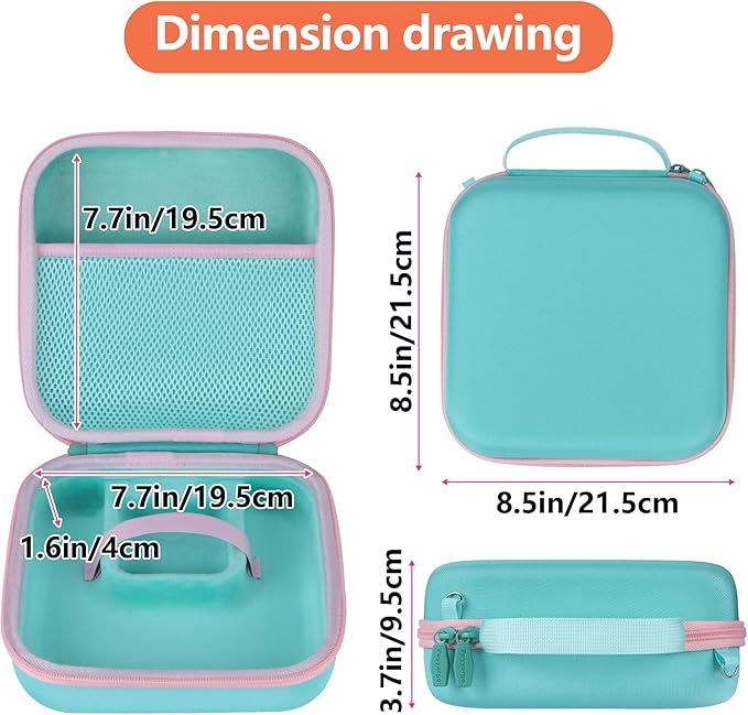 Storage Case Compatible with YOTO Mini + Headphones Kids Audio Player Travel Device Stories Music Podcast Radio Speaker (Teal + Pink Zipper)