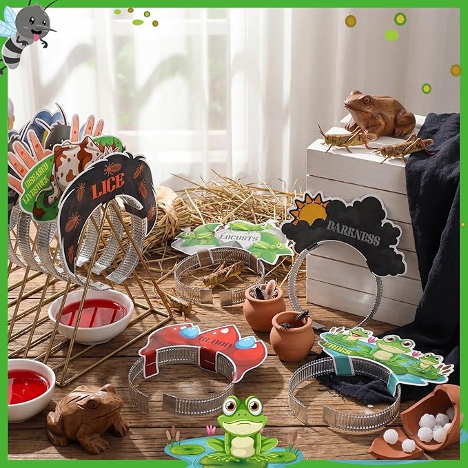 Blosssound 10 Pcs Passover Headbands Ten Plagues Party Favor Gift Passover Paper Head Bopper Cartoon Animal Pesach Headwear Seder Dress up Party Costume Accessories Photo Prop Decoration Supplies