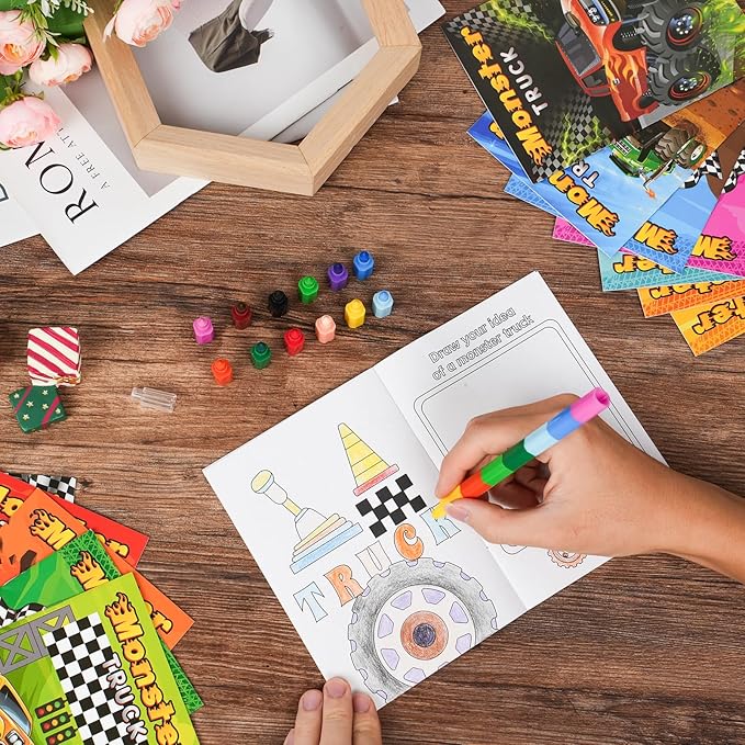 BenLouis 24 Pcs Monster Truck Mini Coloring Books Kids Monster Car Party Favors Small Activity Books Bulk for Kids Monster Truck Birthday Goodie Bags Stuffers Return Gifts Classroom Travel