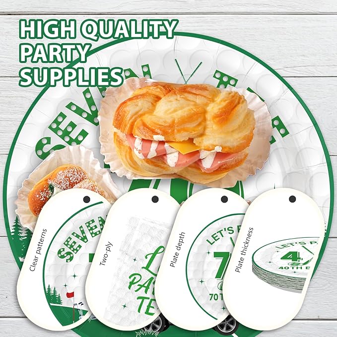 96Pcs Golf 70th Party Decorations for Men Golf 70th Birthday Paper Plates and Napkins Sets Sports Theme Decoration for Golfer Fans Seventy 70 Years Old Party Supplies Serve 24