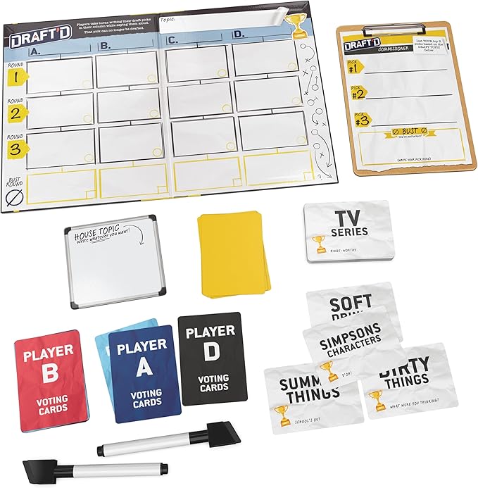 Spin Master Games, Draft’d, Competitive Drafting Party Game with Hilarious Prompts for College Nights, Football Watch Parties, Happy Hour Activity, Easter Gift, 3-5 Players, for Ages 14 & Up