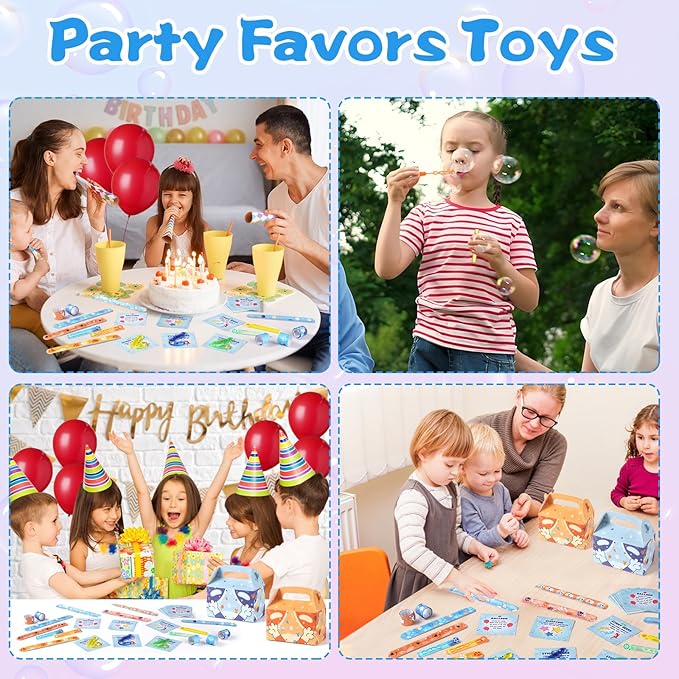 Vanblue 120Pcs Blue Color Dog Party Favors,Birthday Decorations Supplies for Kids,Sticky Gecko,Red Balloon with Cards Goodie Bag Stuffers,Classroom Rewards,Pinata Stuffers,Family Games