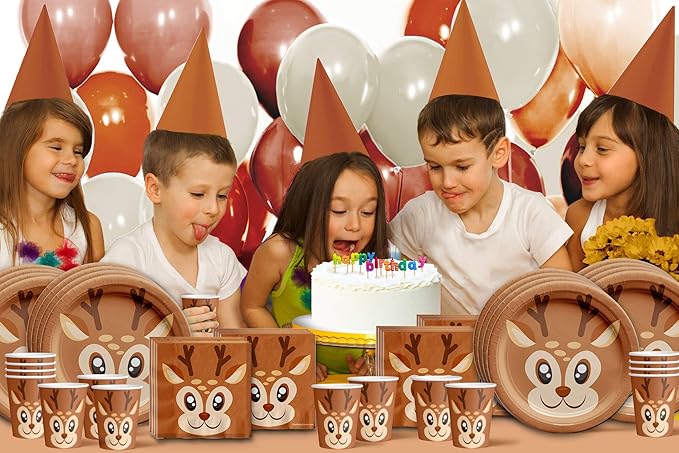 Reindeer Birthday Party Supplies Set Plates Napkins Cups Tableware Kit for 16
