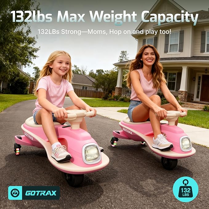 Gotrax WG1 Electric Wiggle Car for Kids, 12V Big Battery up to 120Min Playtime, Music Speaker &Rear Flash Wheels, Battery Display & Easy Assembly w/Pedal Throttle, Crazy Cart Gift for Ages 3+, 132Lbs