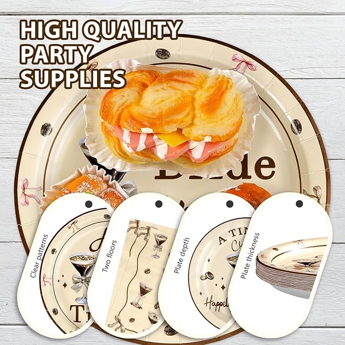96Pcs Tiny Bit Bridal Shower Party Decorations A Bride In A Tiny Bit Paper Plates and Napkins Espresso Martini Bachelorette Tableware Set for Bridal Shower Bride To Be Party Wedding Supplies Serves 24