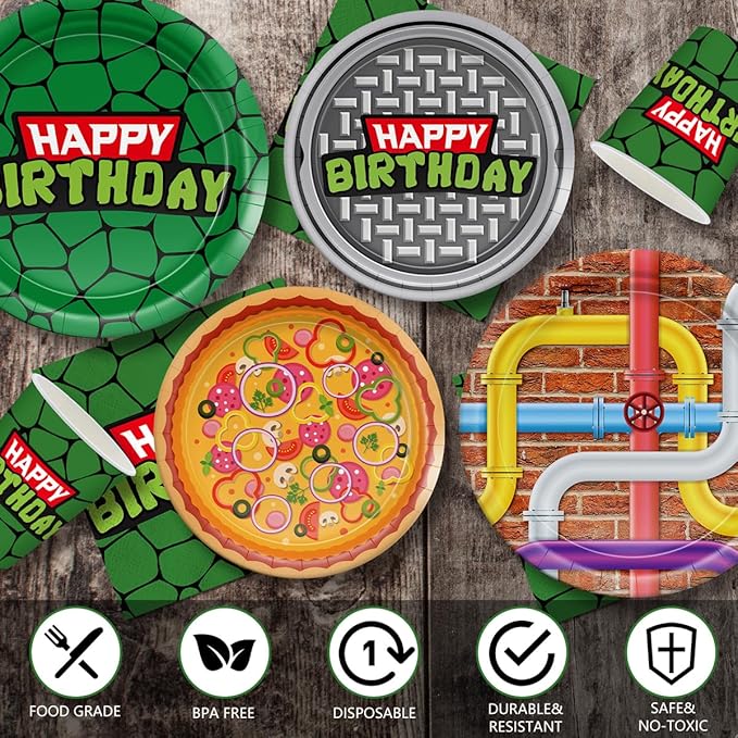 120pcs Turtle Party Decorations Plates Napkins Disposable Paper Cups Tableware Set Cartoon Birthday Party Supplies for Boys Girls Birthday Decor 30 Guests