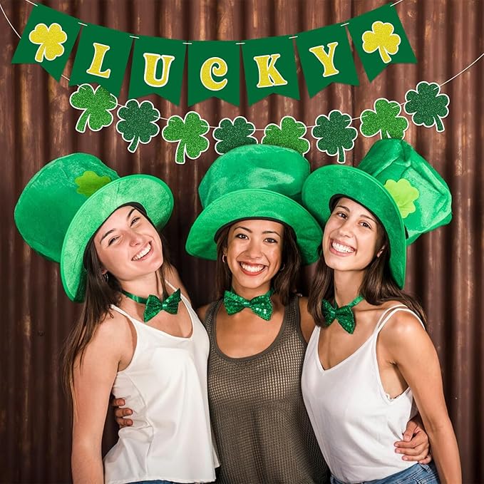 St Patricks Day Banner Garlands St Patricks Day Decorations Lucky Banner Garland Decoration Green Shamrock Garland Sign for St Patricks Day Decorations Irish Home Party Supplies
