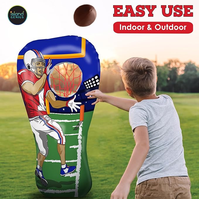 Island Genius Inflatable Football Target Toss Toy and Game for Boys Ages 8-12, 60 inch Receiver with Mini Soft Football