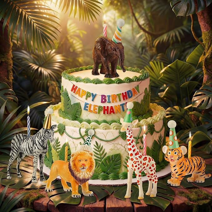 5 Pcs Animal Cake Candle Holders Zoo Birthday Cake Topper Party Decorations Mini Animal Candlestick Holder for Zoo Birthday Baby Shower Party Supply Fits 5-7 mm Candle