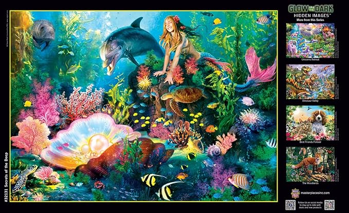 Masterpieces 500 Piece Glow in The Dark Jigsaw Puzzle for Adults, Family, Or Kids - Secrets of The Deep - 15"x21"