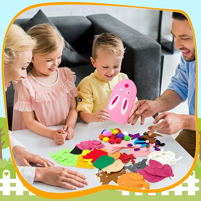 WATINC 12Pcs Hand Puppet Making Kit, Art Craft Felt Sock Puppet Toys, Creative DIY Make Your Own Pompoms Wiggle Googly Eyes Storytelling Role Play Party Supplies Gift for Girls Boys (Animals Farm A)