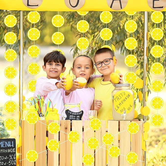 Duraaamo 8 Packs Lemon Party Banner Decorations Lemon Paper Garland Summer Paper Hanging Cutouts Summer Fruit Theme Banners for Wedding Birthday Baby Shower Party Supplies Decoration
