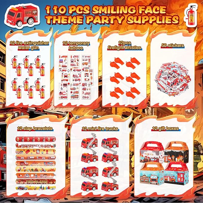 Vanblue 122 PCS Firefighter Party favors,Fire-Themed Birthday Decorations, Fire Prevention Educational Supplies for Boys, School Fire Education Teacher Reward Gatherings Gifts Pinata Fillers