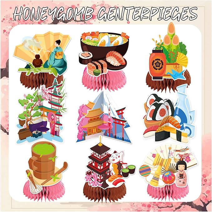 Japanese Honeycomb Centerpieces Japanese Birthday Table Centerpieces for Party, 9 Pcs Japanese Birthday Table Decorations for Japanese Party Decorations Party Supplies