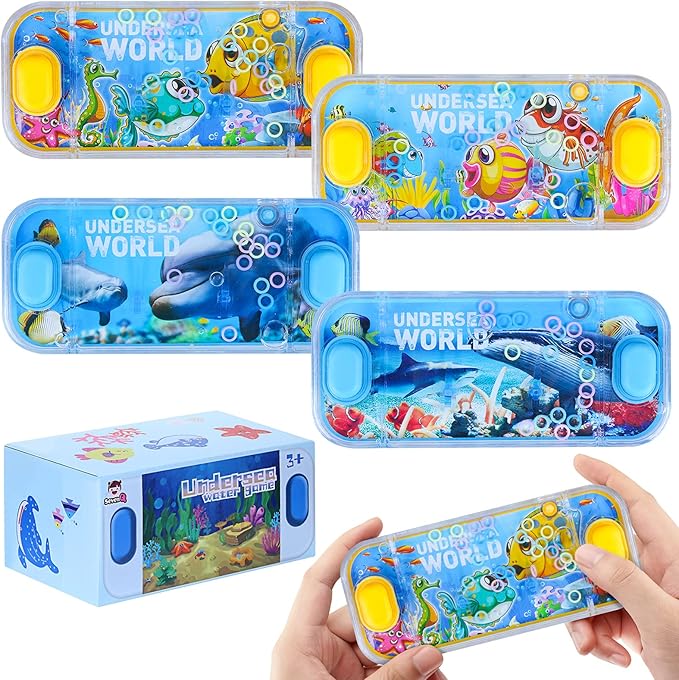 SevenQ Handheld Ocean Theme Water Toss Ring Game - 4 Pack Aqua Toys for Kids Stocking Stuffers