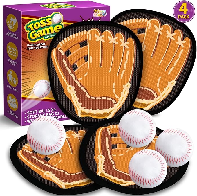 SpringFlower Catch and Toss Game, Outdoor Sport Game Toy for Toddlers Kids, Stick Ball Catch Set Toy Gifts for Boys & Girls,Kids Baseball Beach Outdoor Indoor Pool Game