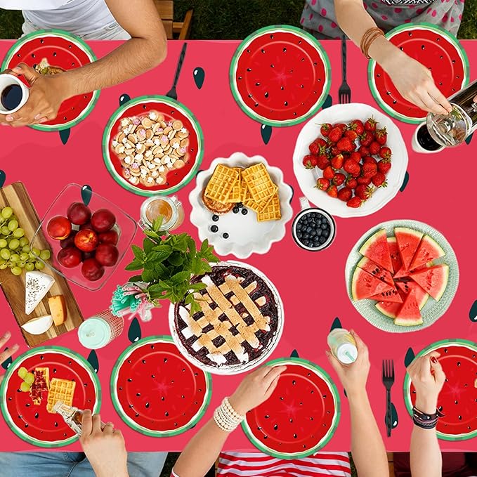 gisgfim 20 Guests Watermelon Party Supplies Watermelon Party Plates Tableware Set Children's Melon Decorations Favors Disposable 7-Inch Plates Napkin Tablecloths for Summer Melon Birthday Baby Shower