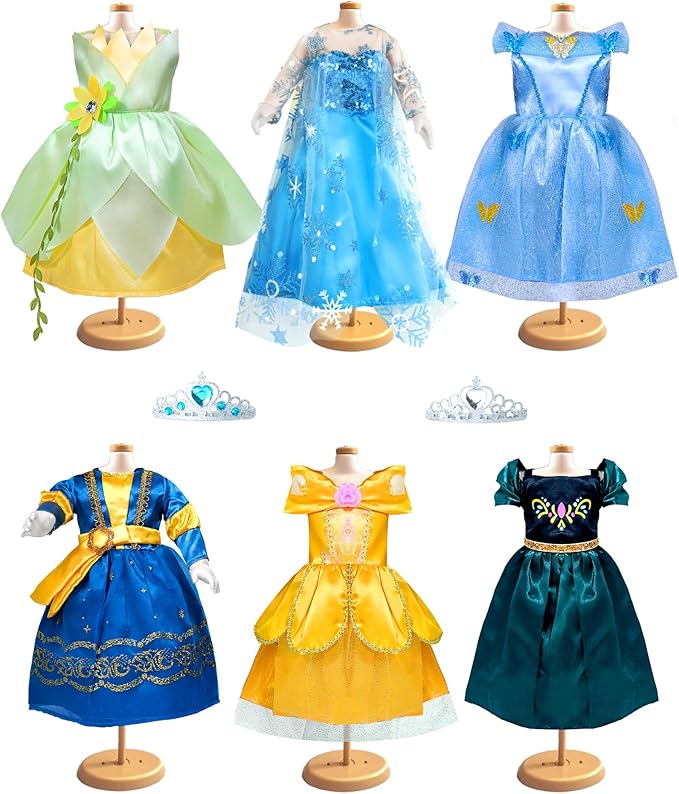 ARTST 18 inch Doll Clothes Accessories, 6PCS Princess Costume Set with Crown Fits for 18 inch Girl Dolls, Gift for Girl Christmas Birthday Party