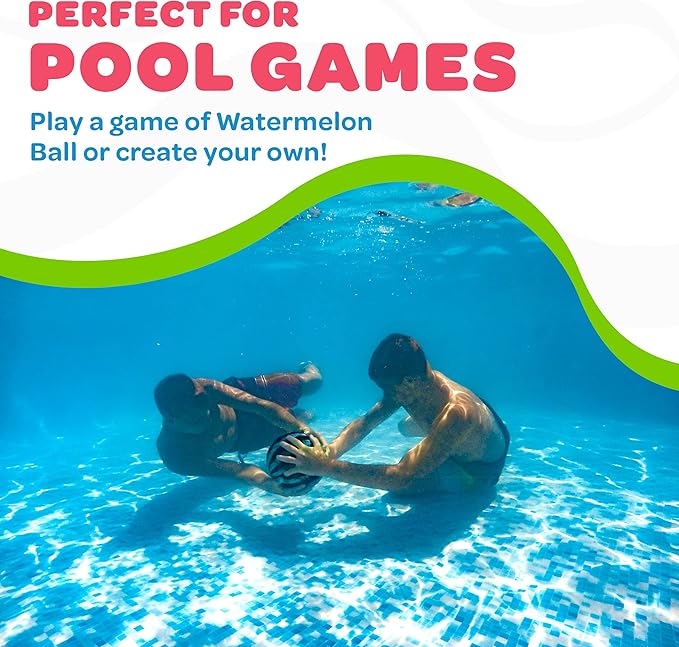 Watermelon Ball – The Ultimate Swimming Pool Game for Under Water Passing, Dribbling, Diving and Pool Games for Teens, Kids, or Adults, Balls Fills with Water, Blue, 9 inches