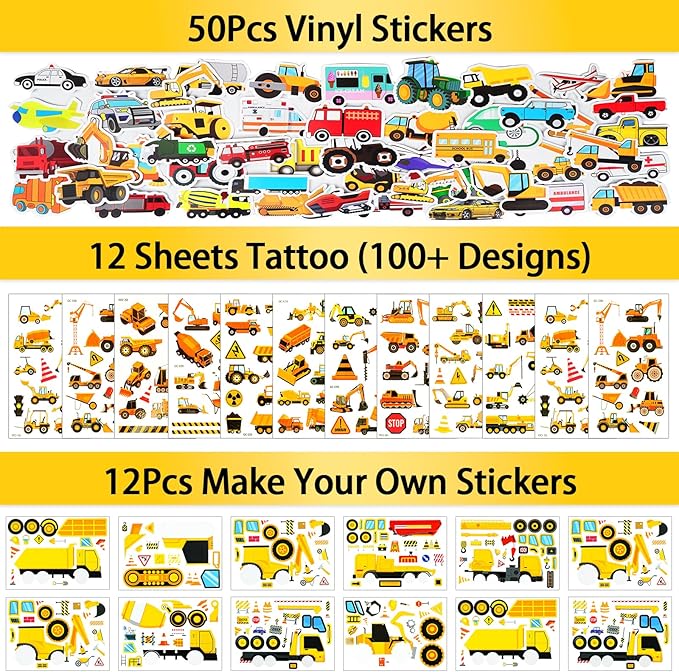 Construction Party Favors Pack - For 12Guests, Construction Birthday Party Decorations Supplies, Construction Theme Toys for Goodie Bag Stuffer, Pinata Filler Gifts