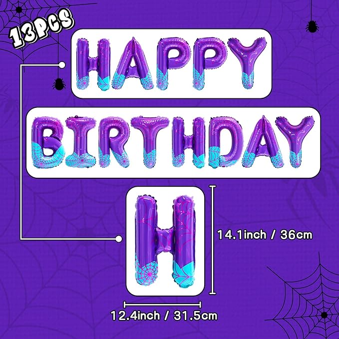 Spider Girl Birthday Decorations Happy Birthday Banner Balloons Letters Signs Superhero Party Supplies (Purple)