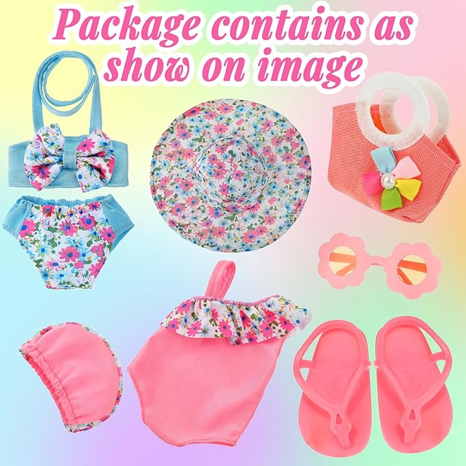 Kajaia 8 Pcs Doll Clothes 18 Inch Doll Clothes and Accessories Dress Flip Flops Hat Outfit Swimsuit Accessories for 18 Inch(Swimsuit)