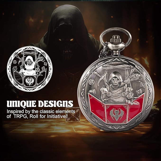 D&D Dice Set,7PCS Metal Dice for Dungeons and Dragons,Mini Dice Set with Pocket Watch Case,Role Playing Board Games Accessories (DM, Ancient Silver)