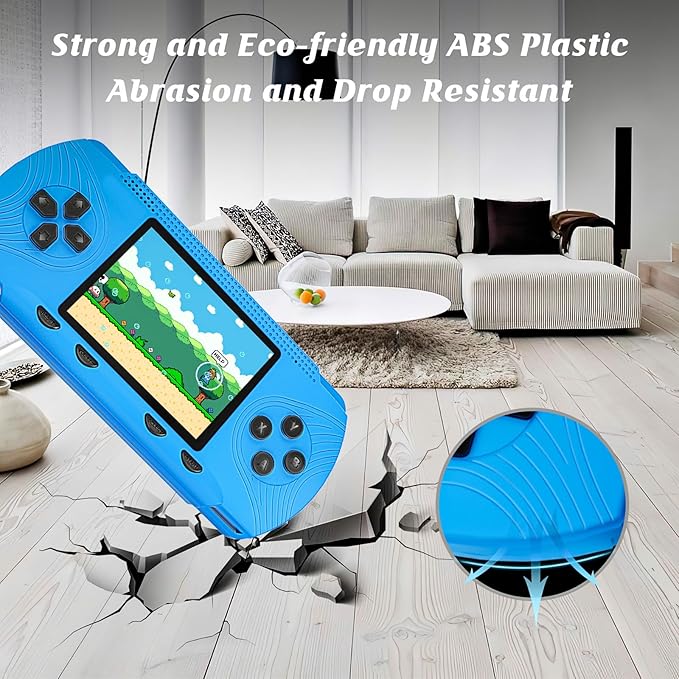 Handheld Game for Kids - Preloaded 258 Retro Video Games & 3 Cartridges, 3.0" HD LCD Screen, Portable Gaming Player with Rechargeable Battery, Birthday Xmas Gift for Boys Girls 4-12, Blue