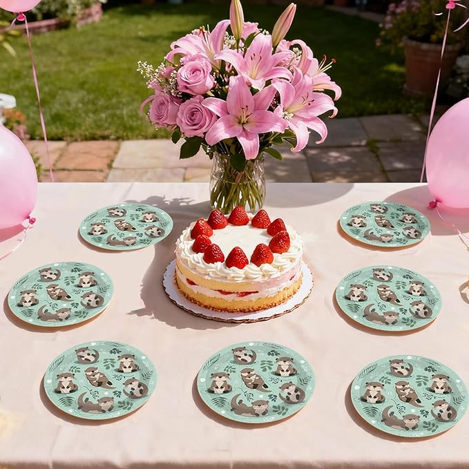 50Pcs Otter Party Supplies 7" Sea Otters Paper Plates Disposable Sea and River Little Otter Platter for Kids Birthday Baby Shower Ocean Animal Theme Party Favors