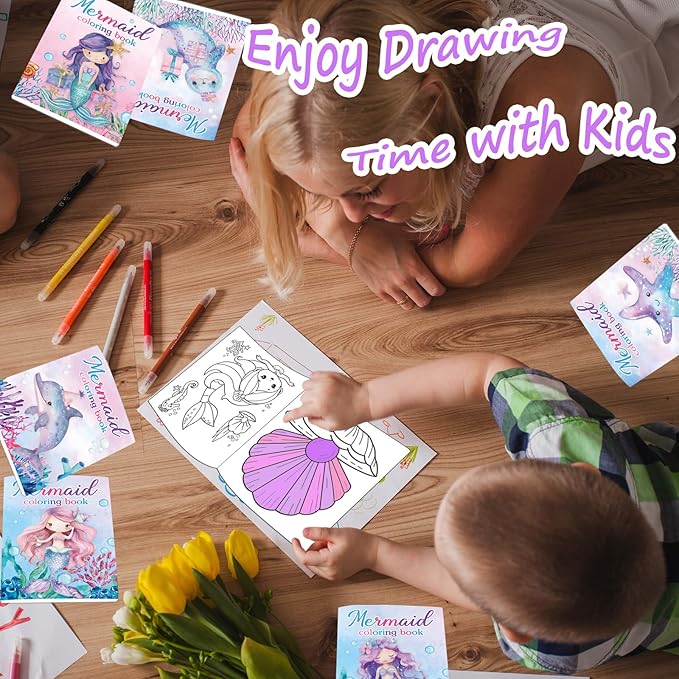 Lyosehy 24PCS Mermaid Mini Coloring Books Purple Mermaid Theme Party Favors Ocean Mermaid Coloring Books Bulk for Kids Mermaid Theme Birthday Party Drawing Book Craft Supplies