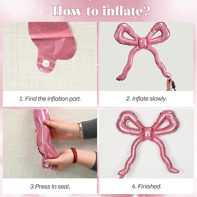 Pink Love Bow Balloons Set, 42 Inch Giant Foil Love Letter Balloon 22 Inch Bow Mylar Balloons for Girls Women Pink Coquette Birthday Bridal Shower Bachelorette Wedding Engagement Valentines Decoration