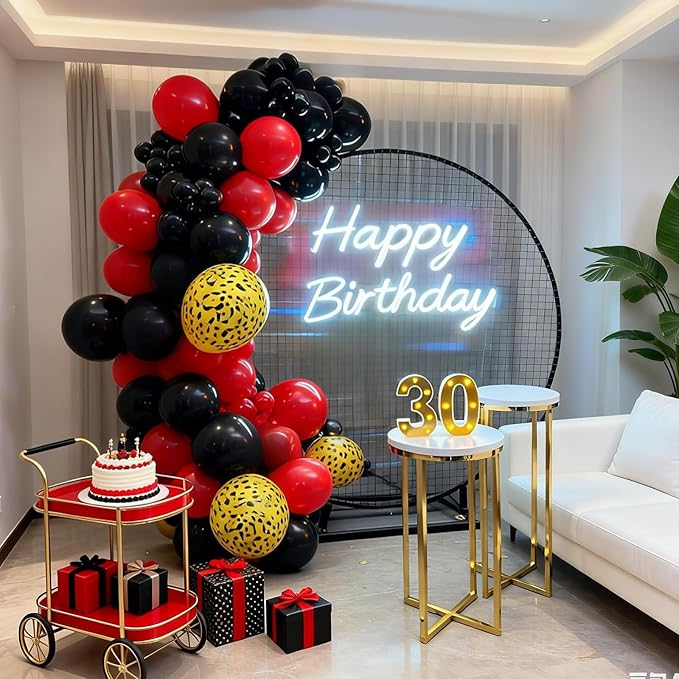 FunHot Leopard Balloons, 50 Pcs Black Red Balloon, Cheetah Printed Balloons, 12 Inch Red and Black Confetti Latex Helium Balloon for Birthday Zoo Themed Baby Shower Animal Leopard Party Decorations