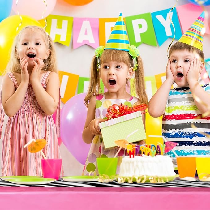 Buryeah 3 Pcs Zebra Tablecloth Zebra Print Plastic Table Cloth Disposable Tablecloth Animal Safari Table Cover 54 x 108'' for Baby Shower Wedding Birthday Party Decorations Supplies(Hot Pink A)