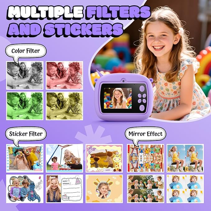 Kids Camera Instant Print, Kids Digital Camera with Photo Printing, Print Paper & 32GB Card, Kids Print Camera Birthday Gifts for Girls Boys 3 4 5 6 7 8 9 10 Year Old