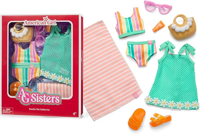 American Girl, AG Sisters Beachy Chic Fashion Set, Doll Clothes, for 14.5-inch Dolls, 8 pcs, for Ages 4+