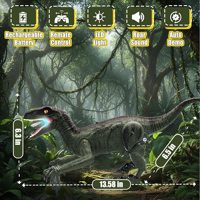 Remote Control Dinosaur, Dinosaur Toys for Kids 3-5, 5-7, 2.4GHZ, Walking,Rechargeable, 3D Eyes, 3 Sound Effects, Demo Function, Interactive Dino with Light Roar Spray (Large)