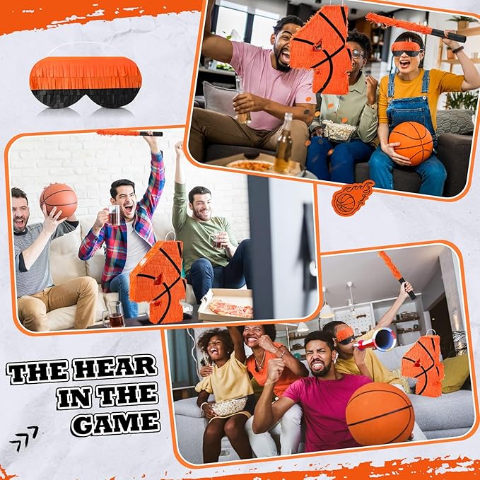 Soulchen Basketball Number 2 3 4 8 Pinata Basketball Party Decorations 16 Inch Piñata with Blindfold Stick and Confetti for Birthday Sports Theme Party Supplies Centerpiece(Number 4)